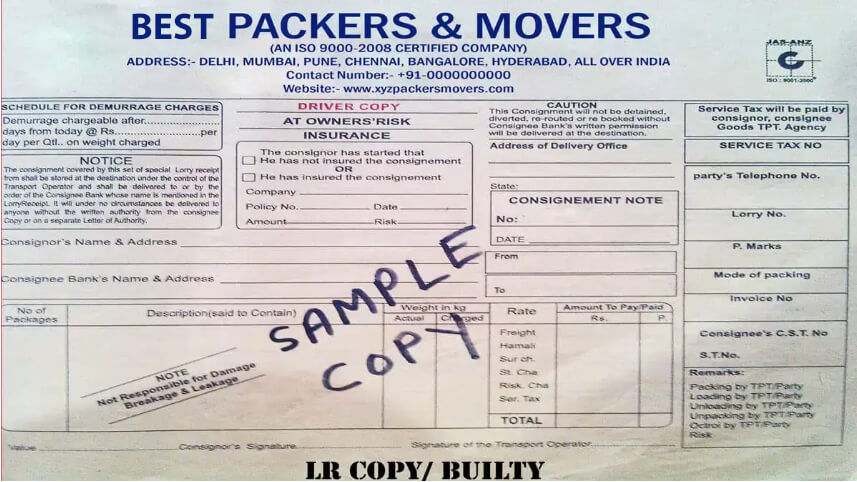 Third Smaple copy of packers and movers bilty
